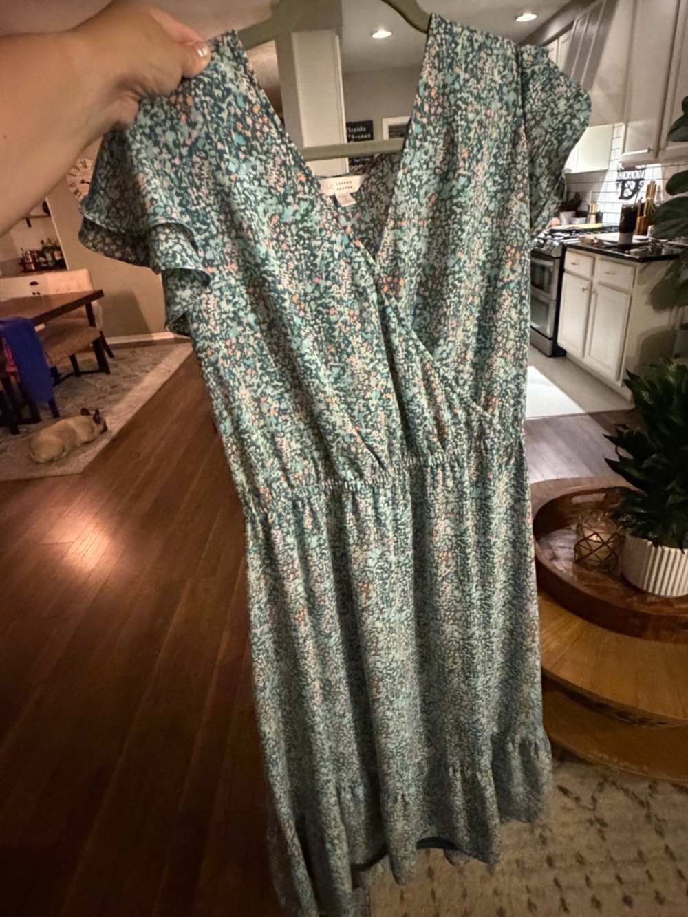 LC Lauren Conrad Teal Floral Midi Dress
